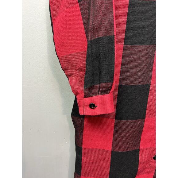 Passport Buffalo Plaid‎ Tunic Dress Womens Small Red Black Pockets Button front - Picture 6 of 8
